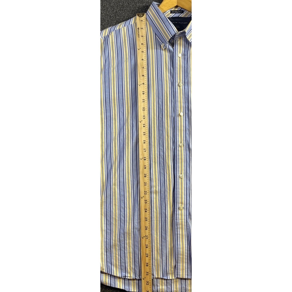 Tommy Hilfiger Mens XL Striped Button Down Shirt Blue Yellow 80s 2-Ply Fabric - Picture 6 of 8
